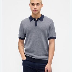 Gap Men's Short-Sleeve Knit Polo Shirt in Heather Navy, Gray with Navy Trim